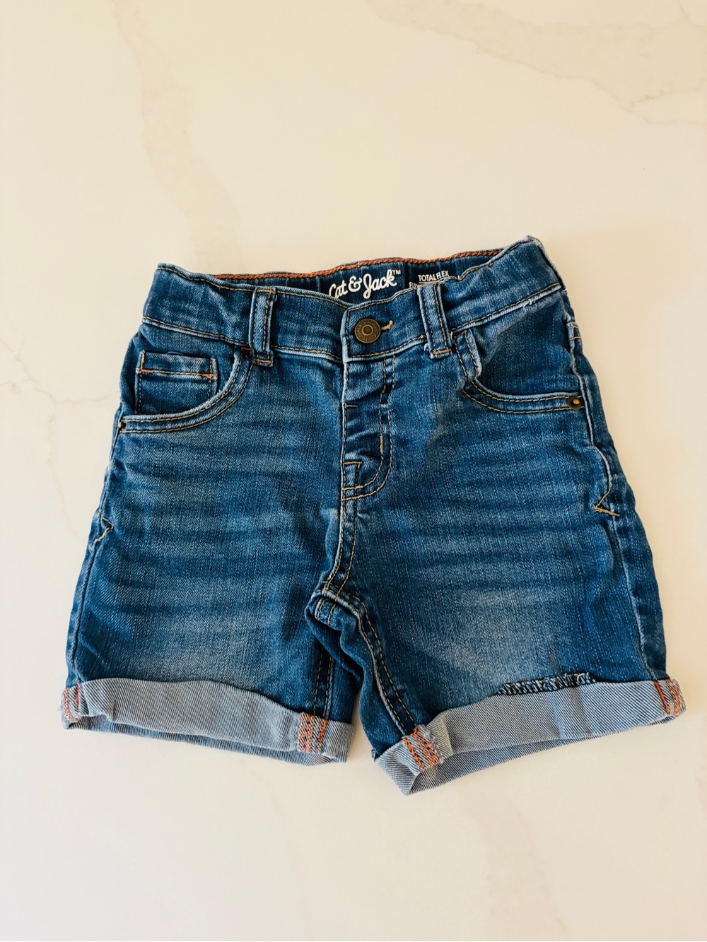 Cat & Jack Toddler Blue Denim Roll-Cuff Shorts with Adjustable spandex Band